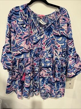 Simply Southern Pink & Blue Wavy Floral Tunic
